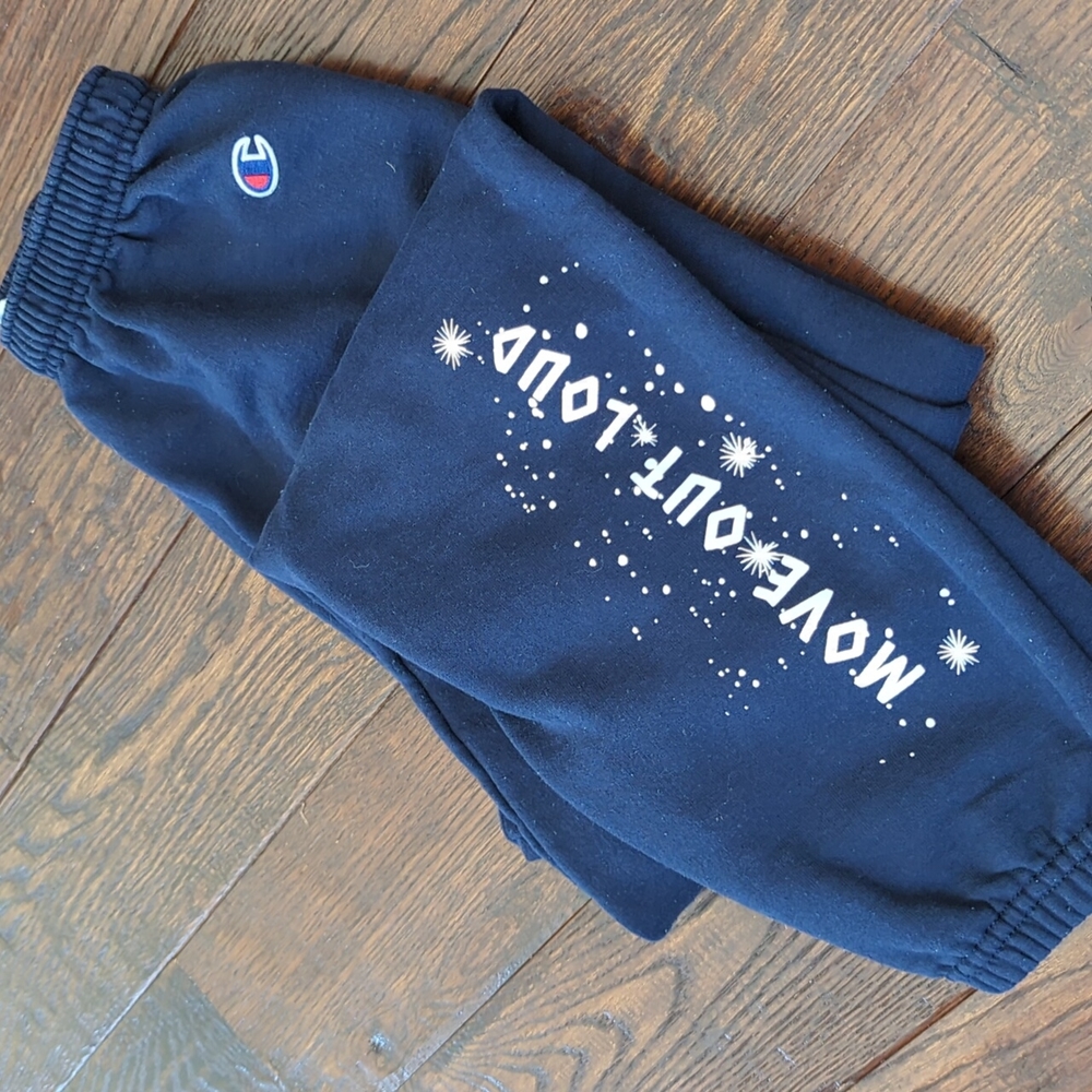 CHAMPION I Navy Blue Athletic "Move Out Loud" Sweatpants Joggers, S